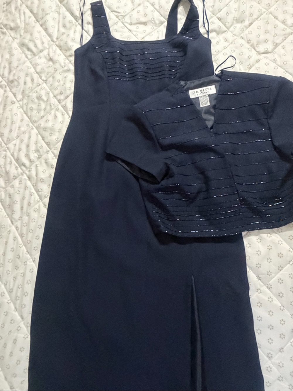 J.R. Nites Navy Maxi Dress with Beaded Jacket